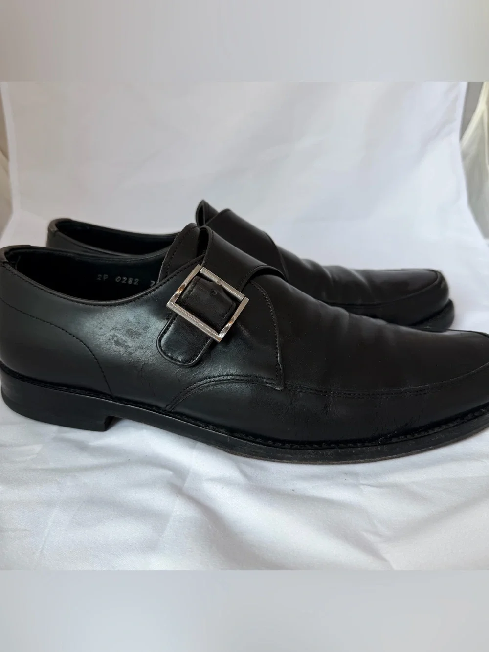 PRADA Black Leather Monk Strap Dress Shoes - Men